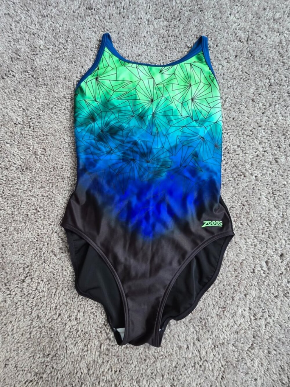 Zoggs Sprintback One Piece Swimsuit Geometric Graphic Athletic 4 6 Blue Green